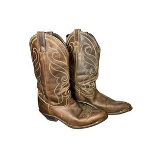 Santa Fe Boot Co Cowboy boots western brown leather women's sz 8 white stitching